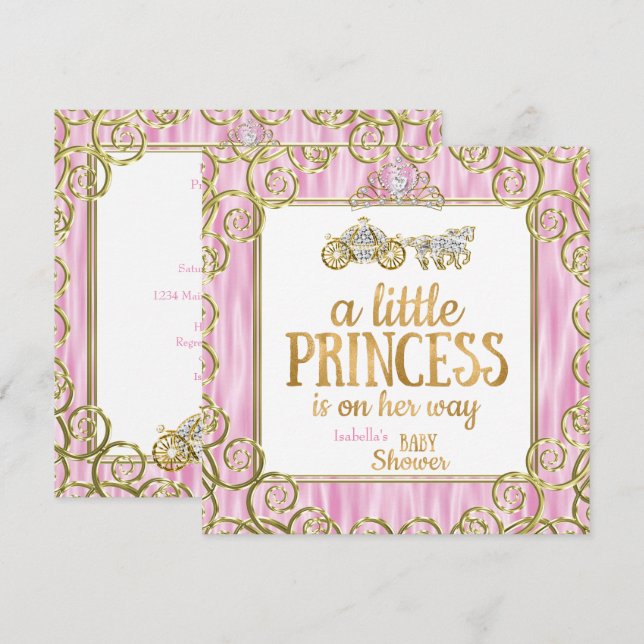 Tiara Princess Baby Shower Pink Horse Carriage Invitation (Front/Back)