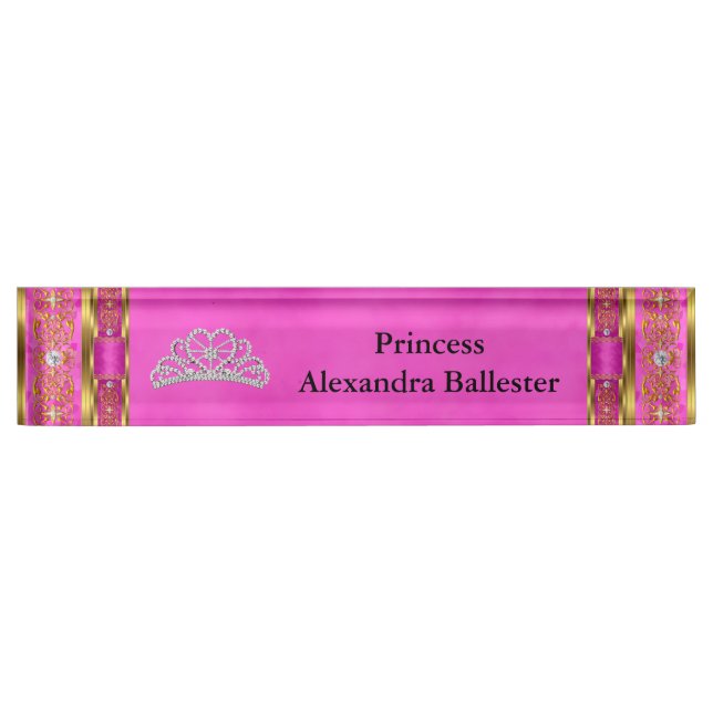 Tiara Princess Hot Pink Gold Name Nameplate (Front)