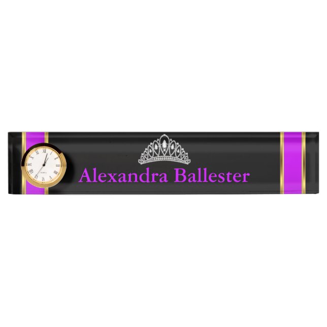 Tiara Princess Magenta Purple Black Gold Name Nameplate (Front)