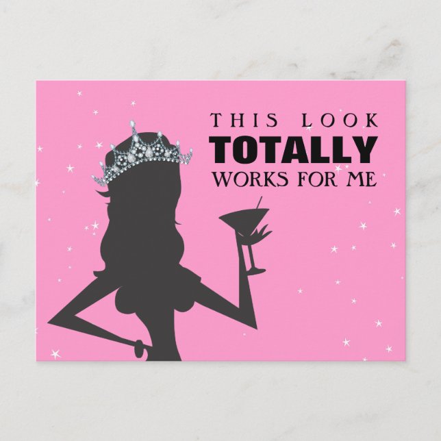 Tiara Princess with a Cocktail Funny Postcard (Front)