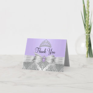 Tiara & Silver Damask Purple Thank You Card