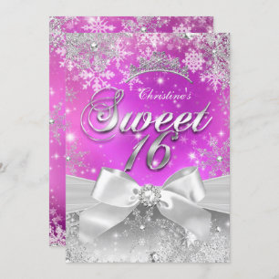 Tiara Sweet 16 Hot Pink Winter Wonderland Invitation