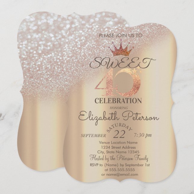 Tiara,Sweet 40th Glitter Bokeh  Invitation (Front/Back)