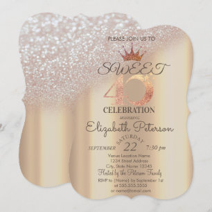 Tiara,Sweet 40th Glitter Bokeh  Invitation