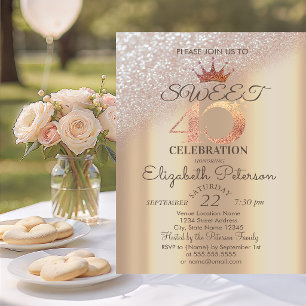 Tiara,Sweet 40th Glitter Bokeh Invitation