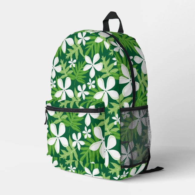 TIARE PATTERN IN GREEN PRINTED BACKPACK (Back Corner Right)