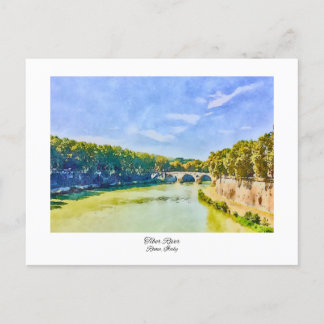 Tiber River Rome, Italy Watercolor Painting Postcard