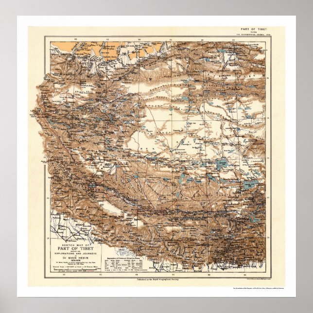 Tibet Hedin Expedition Map 1909 Poster (Front)