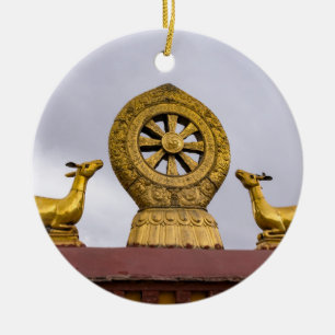 Tibet, Lhasa - Dharma wheel in Jokhang temple Ceramic Tree Decoration