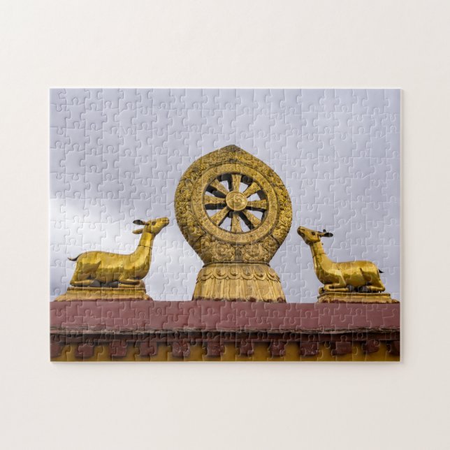 Tibet, Lhasa - Dharma wheel in Jokhang temple Jigsaw Puzzle (Horizontal)