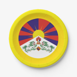 Tibet & Snow Lions flag - The Himalayas Paper Plate