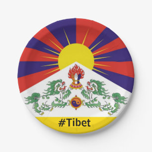 Tibet, Snow Lions, Tibetan flag - The Himalayas Paper Plate