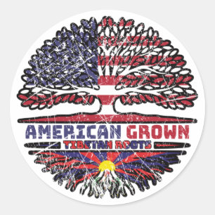 Tibet Tibetan American USA Tree Roots Flag Classic Round Sticker