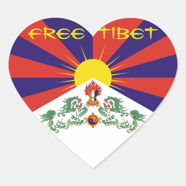 Tibet/Tibetan Flag. Free Tibet Heart Sticker (Front)