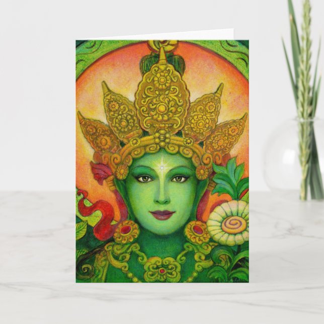 Tibetan Buddhist Goddess Green Tara Face art card (Front)