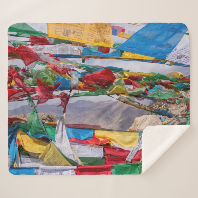 Tibetan landscape with prayer flags - Himalaya Sherpa Blanket (Front (Horizontal))