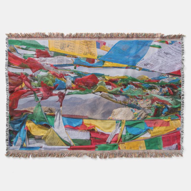 Tibetan landscape with prayer flags - Himalaya Throw Blanket (Front)