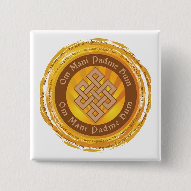 Tibetan Mantra Endless Knot 15 Cm Square Badge (Front)