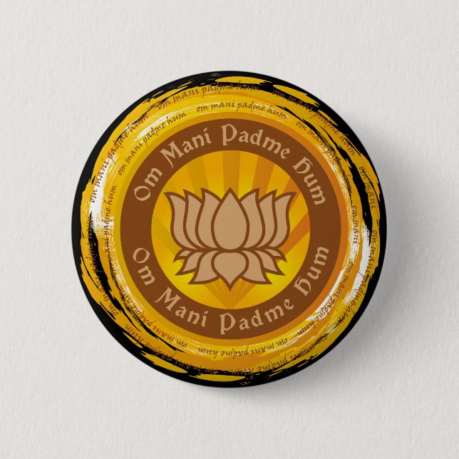 Tibetan Mantra Lotus Flower 6 Cm Round Badge (Front)