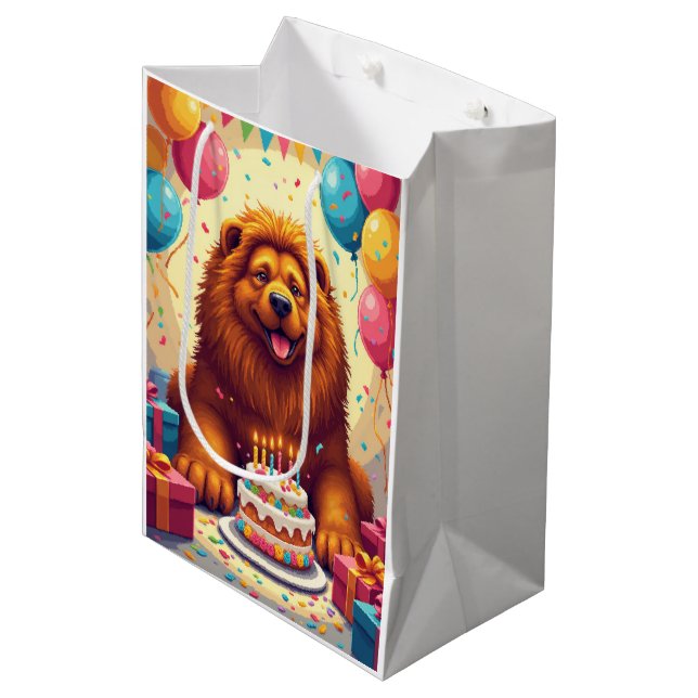 Tibetan Mastiff Birthday Celebration Medium Gift Bag (Front Angled)