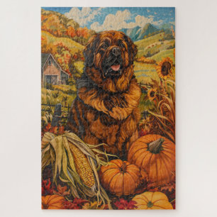 Tibetan Mastiff Dog Autumn Harvest Thanksgiving Jigsaw Puzzle