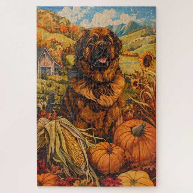 Tibetan Mastiff Dog Autumn Harvest Thanksgiving Jigsaw Puzzle (Vertical)