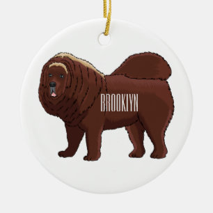 Tibetan Mastiff dog cartoon illustration Ceramic Tree Decoration