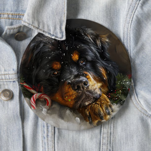 Tibetan Mastiff Dog Christmas Festive 6 Cm Round Badge