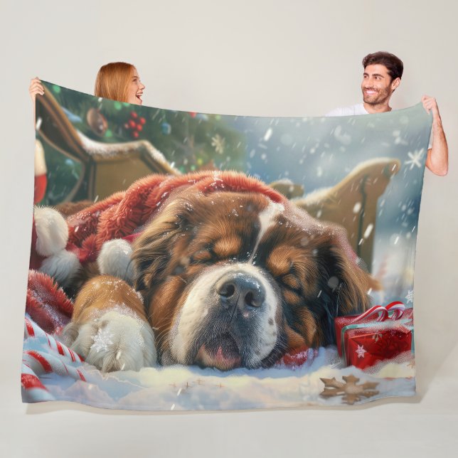 Tibetan Mastiff Dog Christmas Festive  Fleece Blanket (In Situ)