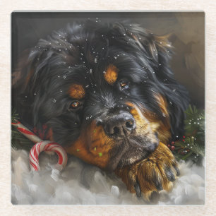 Tibetan Mastiff Dog Christmas Festive Glass Coaster