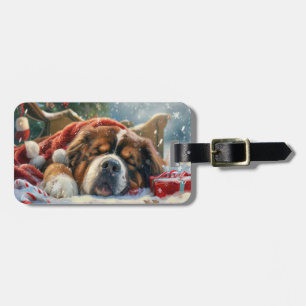 Tibetan Mastiff Dog Christmas Festive Luggage Tag