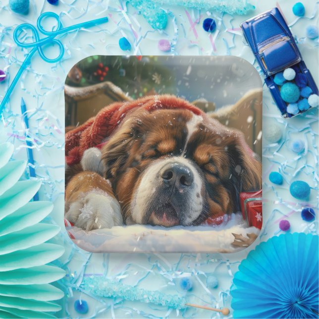 Tibetan Mastiff Dog Christmas Festive  Paper Plate (Party)