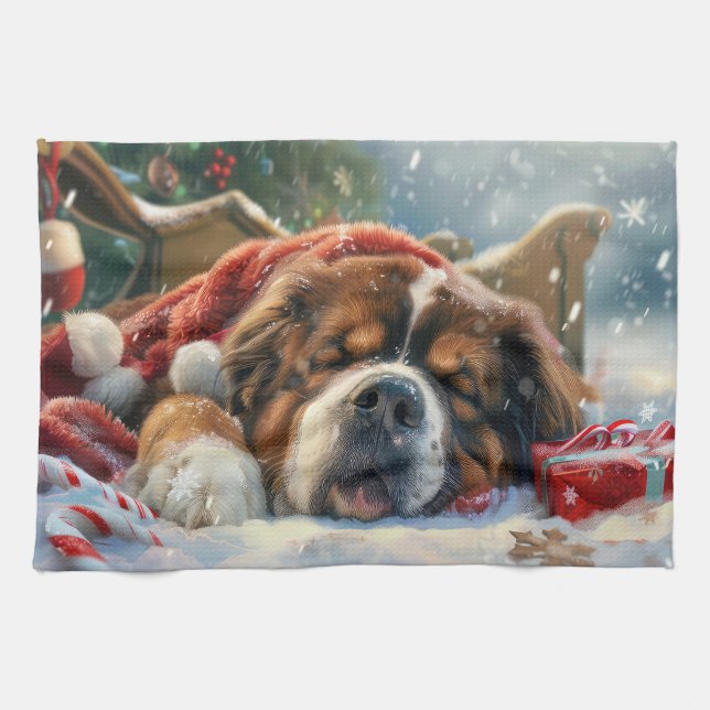 Tibetan Mastiff Dog Christmas Festive  Tea Towel (Horizontal)