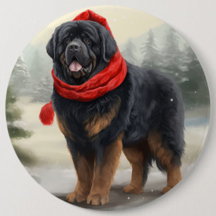 Tibetan Mastiff Dog in Snow Christmas 6 Cm Round Badge