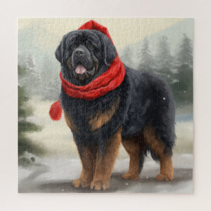 Tibetan Mastiff Dog in Snow Christmas Jigsaw Puzzle