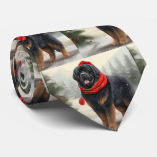 Tibetan Mastiff Dog in Snow Christmas Tie