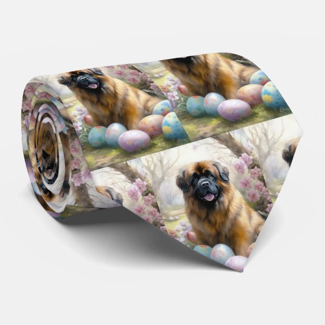 Tibetan Mastiff Dog with Easter Eggs Holiday  Tie (Rolled)