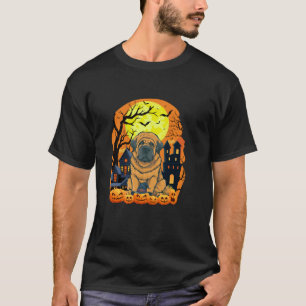 Tibetan Mastiff Dog With Pumpkin Funny Scary Hallo T-Shirt