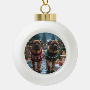 Tibetan Mastiff Dogs Christmas Snow Holiday Ceramic Ball Christmas Ornament