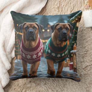 Tibetan Mastiff Dogs Christmas Snow Holiday Cushion