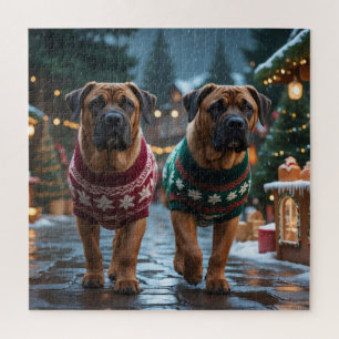 Tibetan Mastiff Dogs Christmas Snow Holiday Jigsaw Puzzle