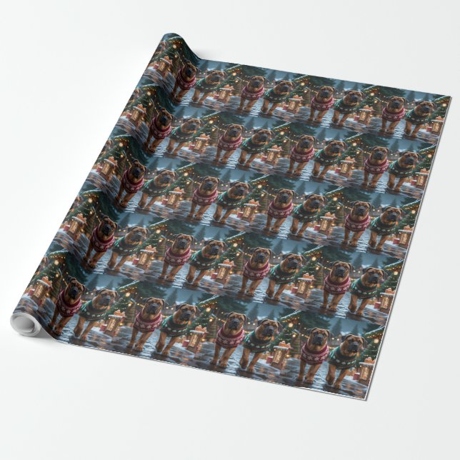 Tibetan Mastiff Dogs Christmas Snow Holiday Wrapping Paper (Unrolled)