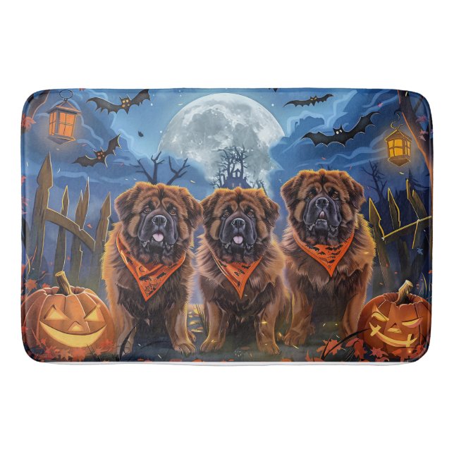 Tibetan Mastiff Halloween Spooky Bath Mat (Front)