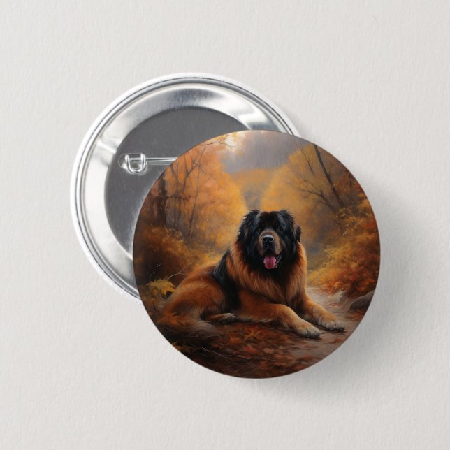 Tibetan Mastiff in Autumn Leaves Fall Inspire 6 Cm Round Badge (Front & Back)