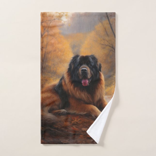 Tibetan Mastiff in Autumn Leaves Fall Inspire Bath Towel Set (Hand Towel)