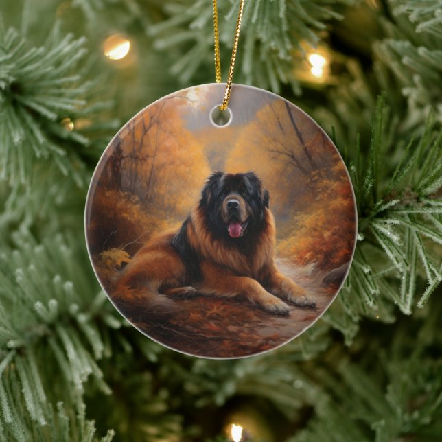 Tibetan Mastiff in Autumn Leaves Fall Inspire Ceramic Tree Decoration (Tree)