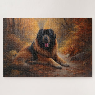 Tibetan Mastiff in Autumn Leaves Fall Inspire Jigsaw Puzzle