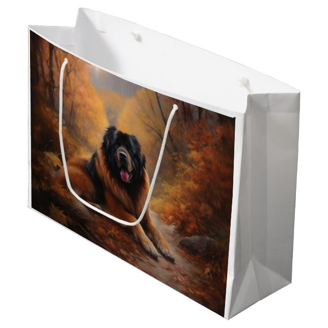 Tibetan Mastiff in Autumn Leaves Fall Inspire Large Gift Bag (Front Angled)