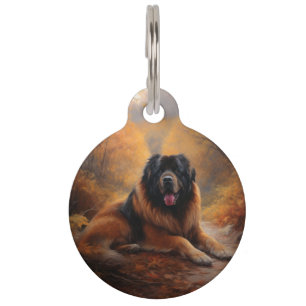 Tibetan Mastiff in Autumn Leaves Fall Inspire Pet Tag