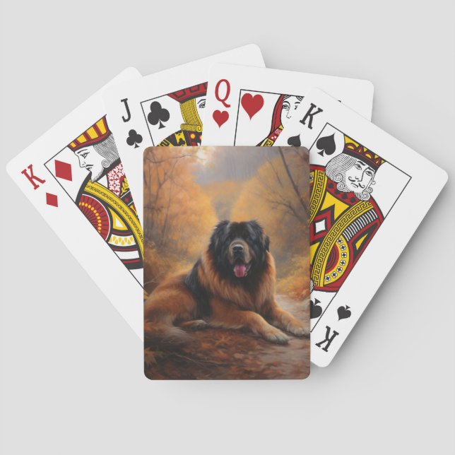 Tibetan Mastiff in Autumn Leaves Fall Inspire Playing Cards (Back)